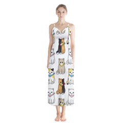 Cat Kitten Seamless Pattern Button Up Chiffon Maxi Dress