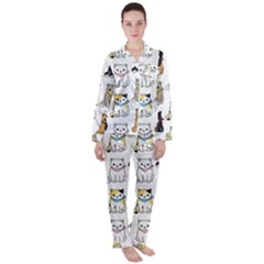 Cat Kitten Seamless Pattern Satin Long Sleeve Pyjamas Set