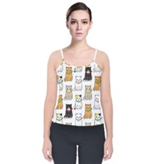 Cat Kitten Seamless Pattern Velvet Spaghetti Strap Top