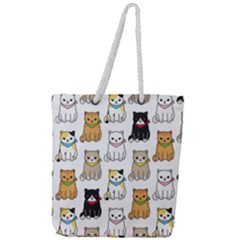 Cat Kitten Seamless Pattern Full Print Rope Handle Tote (Large)