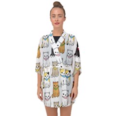 Cat Kitten Seamless Pattern Half Sleeve Chiffon Kimono