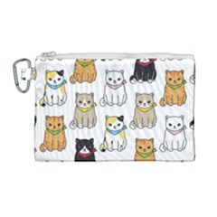 Cat Kitten Seamless Pattern Canvas Cosmetic Bag (Large)