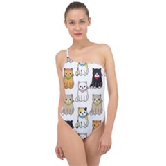 Cat Kitten Seamless Pattern Classic One Shoulder Swimsuit