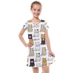 Cat Kitten Seamless Pattern Kids  Cross Web Dress