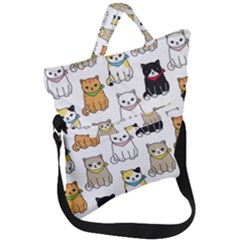 Cat Kitten Seamless Pattern Fold Over Handle Tote Bag