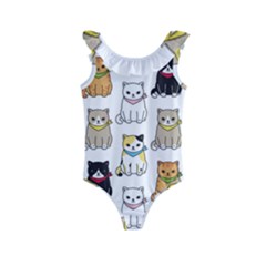 Cat Kitten Seamless Pattern Kids  Frill Swimsuit