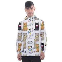 Cat Kitten Seamless Pattern Men s Front Pocket Pullover Windbreaker