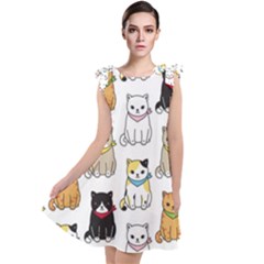 Cat Kitten Seamless Pattern Tie Up Tunic Dress