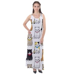 Cat Kitten Seamless Pattern Sleeveless Velour Maxi Dress