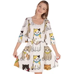 Cat Kitten Seamless Pattern Velour Kimono Dress