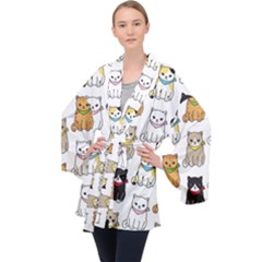 Cat Kitten Seamless Pattern Long Sleeve Velvet Kimono 