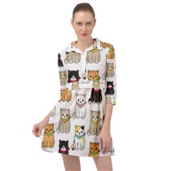 Cat Kitten Seamless Pattern Mini Skater Shirt Dress