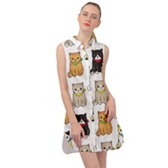 Cat Kitten Seamless Pattern Sleeveless Shirt Dress