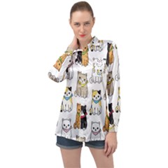 Cat Kitten Seamless Pattern Long Sleeve Satin Shirt