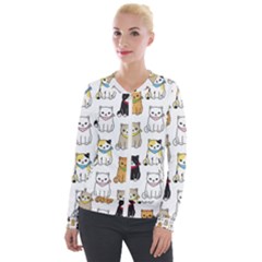 Cat Kitten Seamless Pattern Velour Zip Up Jacket