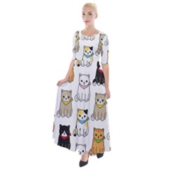Cat Kitten Seamless Pattern Half Sleeves Maxi Dress