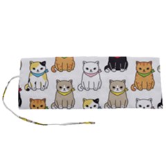 Cat Kitten Seamless Pattern Roll Up Canvas Pencil Holder (S)