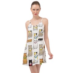 Cat Kitten Seamless Pattern Summer Time Chiffon Dress