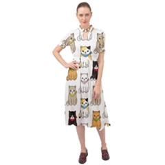 Cat Kitten Seamless Pattern Keyhole Neckline Chiffon Dress