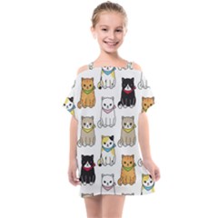 Cat Kitten Seamless Pattern Kids  One Piece Chiffon Dress