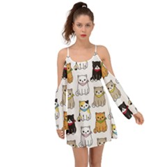 Cat Kitten Seamless Pattern Kimono Sleeves Boho Dress