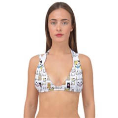 Cat Kitten Seamless Pattern Double Strap Halter Bikini Top