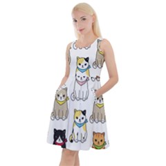 Cat Kitten Seamless Pattern Knee Length Skater Dress With Pockets