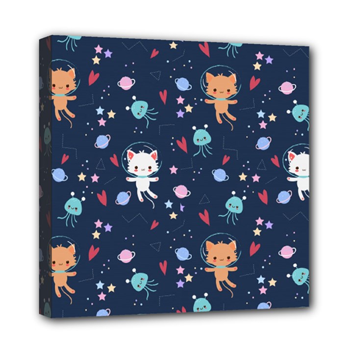 Cute Astronaut Cat With Star Galaxy Elements Seamless Pattern Mini Canvas 8  x 8  (Stretched)