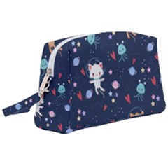 Cute Astronaut Cat With Star Galaxy Elements Seamless Pattern Wristlet Pouch Bag (large) by Vaneshart