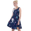 Cute Astronaut Cat With Star Galaxy Elements Seamless Pattern Knee Length Skater Dress View1