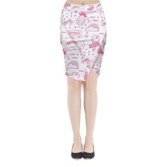 Cute Girly Seamless Pattern Midi Wrap Pencil Skirt