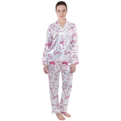 Cute Girly Seamless Pattern Satin Long Sleeve Pyjamas Set by Vaneshart