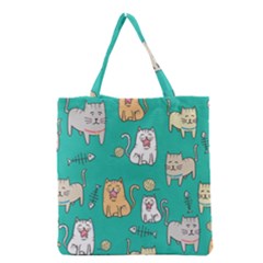 Seamless Pattern Cute Cat Cartoon With Hand Drawn Style Grocery Tote Bag by Vaneshart