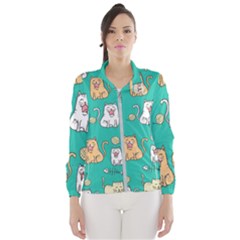 Seamless Pattern Cute Cat Cartoon With Hand Drawn Style Women s Windbreaker