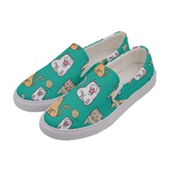 Seamless Pattern Cute Cat Cartoon With Hand Drawn Style Women s Canvas Slip Ons by Vaneshart