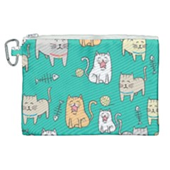 Seamless Pattern Cute Cat Cartoon With Hand Drawn Style Canvas Cosmetic Bag (xl)