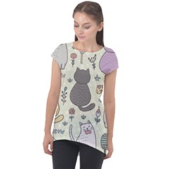 Funny Cartoon Cats Seamless Pattern  Cap Sleeve High Low Top by Vaneshart
