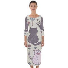 Funny Cartoon Cats Seamless Pattern  Quarter Sleeve Midi Bodycon Dress by Vaneshart