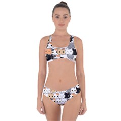 Cute Cat Kitten Cartoon Doodle Seamless Pattern Criss Cross Bikini Set by Vaneshart