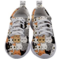 Cute Cat Kitten Cartoon Doodle Seamless Pattern Kids Athletic Shoes by Vaneshart