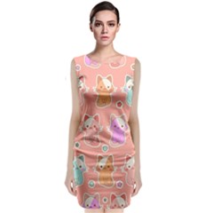 Cute Kawaii Kittens Seamless Pattern Classic Sleeveless Midi Dress by Vaneshart