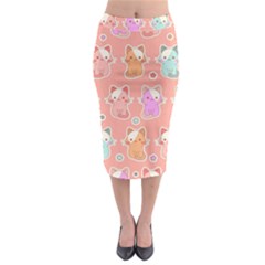 Cute Kawaii Kittens Seamless Pattern Midi Pencil Skirt