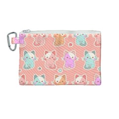 Cute Kawaii Kittens Seamless Pattern Canvas Cosmetic Bag (medium) by Vaneshart