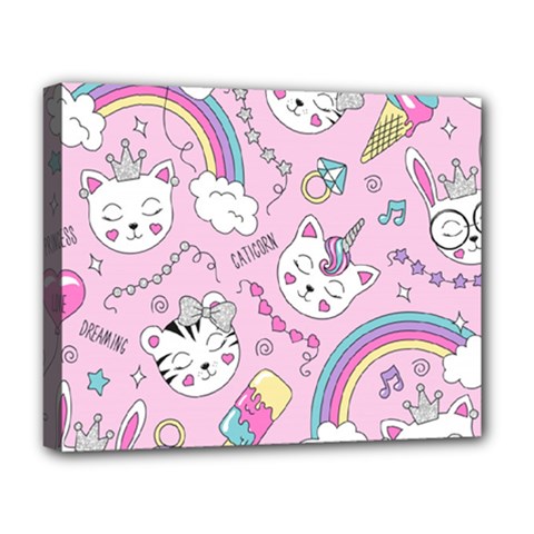 Beautiful Cute Animals Pattern Pink Deluxe Canvas 20  X 16  (stretched)