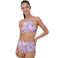 Beautiful Cute Animals Pattern Pink High Waist Tankini Set by Vaneshart