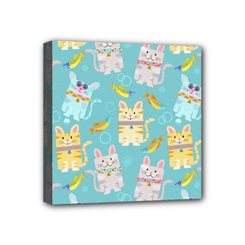 Vector Seamless Pattern With Colorful Cats Fish Mini Canvas 4  x 4  (Stretched)
