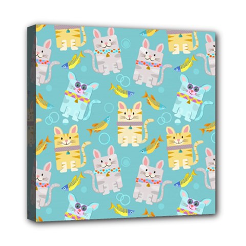 Vector Seamless Pattern With Colorful Cats Fish Mini Canvas 8  x 8  (Stretched)