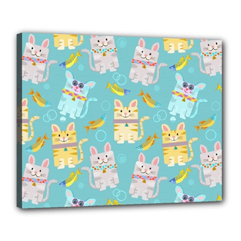 Vector Seamless Pattern With Colorful Cats Fish Canvas 20  x 16  (Stretched)