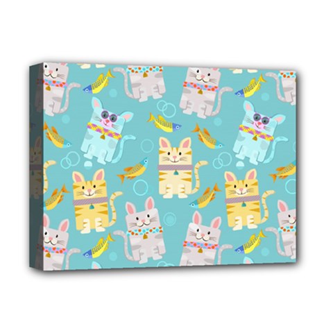 Vector Seamless Pattern With Colorful Cats Fish Deluxe Canvas 16  x 12  (Stretched) 