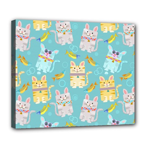 Vector Seamless Pattern With Colorful Cats Fish Deluxe Canvas 24  x 20  (Stretched)